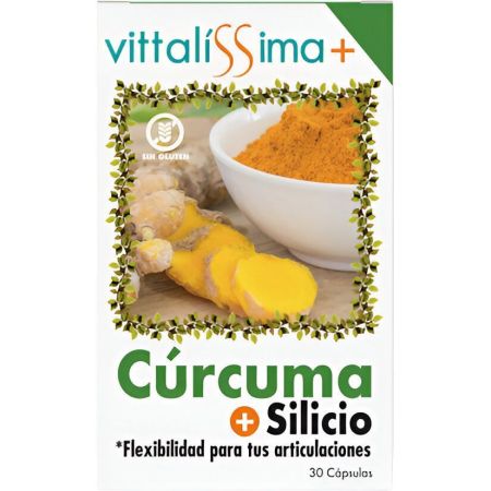 Vittalissima Cúrcuma+Silicio Complemento Alimenticio Complemento alimenticio ayuda a la flexibilidad de las articulaciones mejorando molestias 30 uds