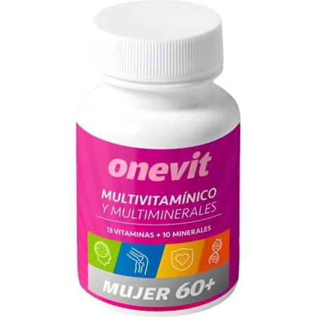 Onevit Mujer 60+ Multivitamínico Y Multiminerales Formato Especial Complemento alimenticio para mujeres sin gluten ni lactosa aporta extra de vitaminas y minerales 45 uds