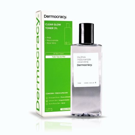 Dermocracy Clear Glow Toner 3% Tónico exfolia suavemente revitaliza calma e hidrata con ácido lactobiónico y niacinamida 200 ml