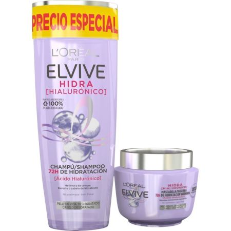 Elvive Hidra [Hialurónico] Pack Precio Especial Set de cuidado capilar rellena de la fibra capilar con ácido hialurónico 72 horas de hidratación para cabello deshidratado