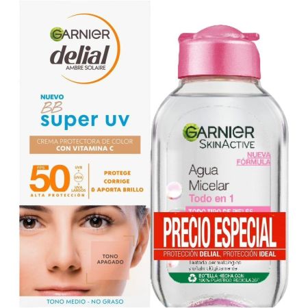 Delial Bb Super Uv Spf 50 + Agua Micelar Todo En 1 Precio Especial Set facial protege del sol y limpia para una piel hidratada y cuidada 24 horas