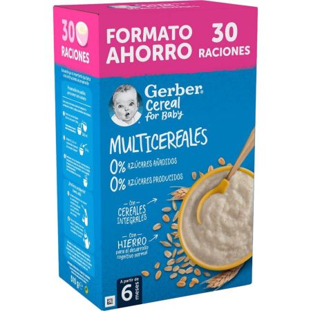 Gerber Cereal For Baby Papilla Multicereales Formato Ahorro Papilla sin azúcares y con hierro con cereales integrales para el desarrollo cognitivo a partir de 6 meses 510 gr