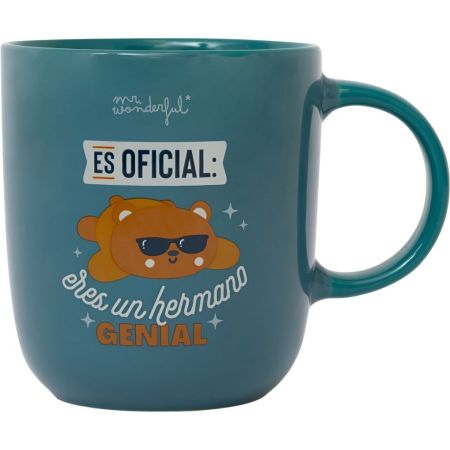 Mr. Wonderful Taza Es Oficial Eres Un Hermano Genial Taza de cerámica con diseño y mensaje motivacional ideal para arrancar el día con una sonrisa 370 ml