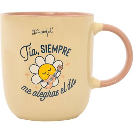 Mr. Wonderful Taza Tía, Siempre Me Alegras El Día Taza de cerámica con diseño y mensaje motivacional ideal para arrancar el día con una sonrisa 370 ml