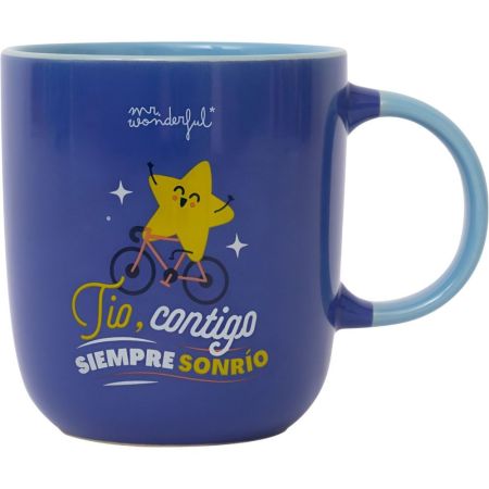 Mr. Wonderful Taza Tío, Contigo Siempre Sonrío Taza de cerámica con diseño y mensaje motivacional ideal para arrancar el día con una sonrisa 370 ml