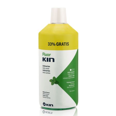 Kin Fluor Enjuage Bucal Formato Especial Colutorio de uso diario anticaries sabor menta 1000 ml