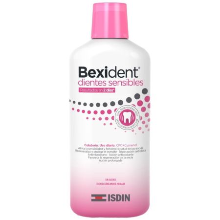 Isdin Bexident Dientes Sensibles Colutorio Enjuague bucal antiplaca desenbilizante remineraliza y protege el esmalte cuidado gingival 500 ml