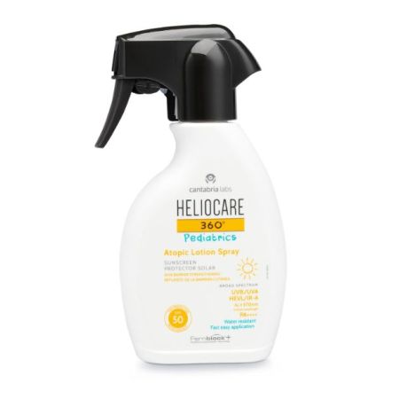 Heliocare 360º Pediatrcis Atopic Lotion Spray Protector Solar Spf 50 Spray solar facial y corporal hipoalergénico de textura ligera neutraliza y repara el daño solar 200 ml