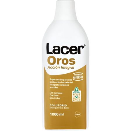 Lacer Oros Acción Integral Colutorio Enjuage bucal triple acción integral anticaries previene el sangrado gingival 1000 ml