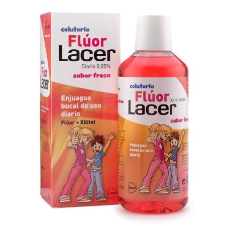 Lacer Flúor Sabor Fresa Enjuague Bucal De Uso Diario Colutorio infantil de uso diario sabor fresa 500 ml