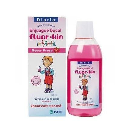 Kin Fluor Infantil Enjuague Bucal Colutorio infantil previene la aparición de caries sabor fresa 500 ml