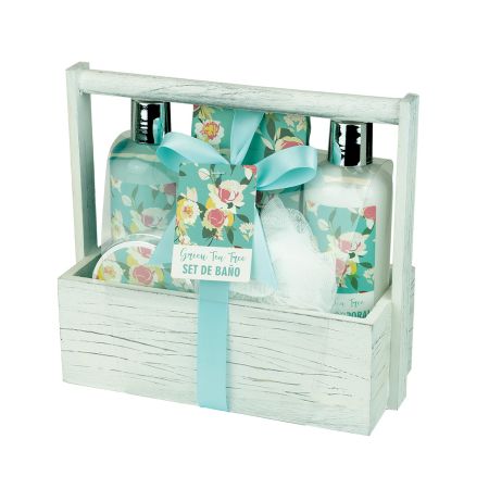 Markant Green Tea Tree Set De Baño Set de baño té verde de 5 piezas en una cesta de madera