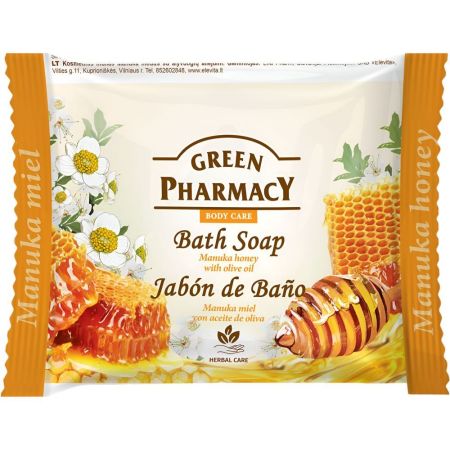 Green Pharmacy Manuka Miel Con Aceite De Oliva Jabón De Baño Gel de ducha en pastilla limpia la piel de forma suave y efectiva con miel de abeja 100 gr