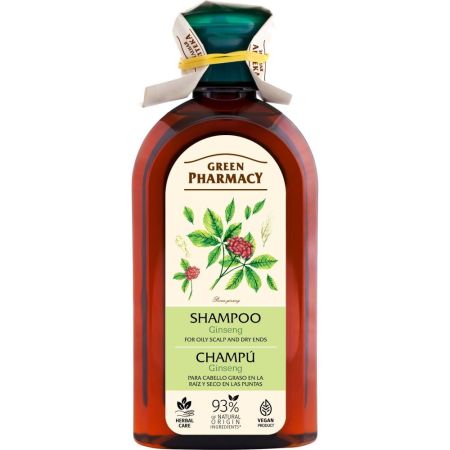 Green Pharmacy Ginseng Champú Champú vegano previene la caída y regula las glándulas sebáceas para cabello graso 350 ml