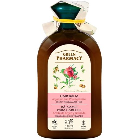 Green Pharmacy Aceite De Argán Y Granada Bálsamo Para Cabello Acondicionador formulado para regenerar el cabello dañado y seco con puntas abiertas 250 ml