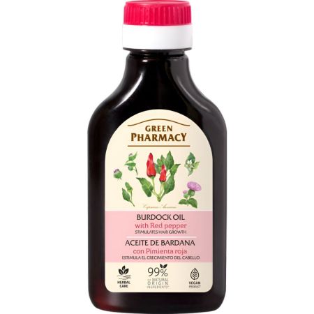 Green Pharmacy Pimienta Roja Aceite De Bardana Aceite capilar fortalece la estructura del cabello estimulando su crecimiento 100 ml