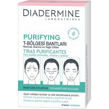 Diadermine Tiras Purificantes Tiras purificantes eliminan puntos negros purificando la piel para nariz frente y barbilla 6 uds