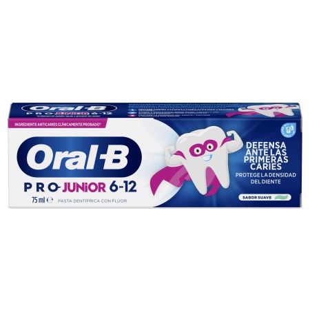 Oral-B Pro-Junior 6-12  Pasta Dentrífica Pasta de dientes con flúor y sin azúcar protege las primeras caries sabor suave 75 ml