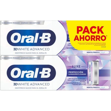 Oral-B 3d White Advanced Luxe Perfección Dentrífico Pack Ahorro Pasta de dientes blanqueamiento avanzado 24 horas sabor menta fresca 2x75 ml