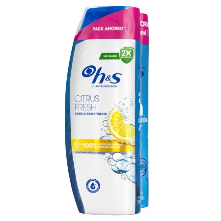 H&S Citrus Fresh Champú Anticaspa Duplo Pack Ahorro Champú anticaspa elimina el picor y la sequedad hasta 72 horas para cabello graso 2x400 ml