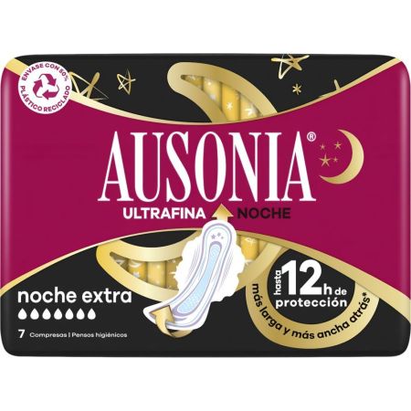 Ausonia Ultrafina Noche Extra Compresas 12h Compresas de noche con alas de doble cobertura para protegerte hasta 12 horas  uds