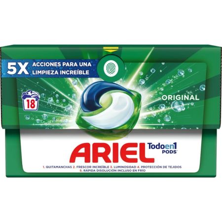 Ariel Detergente Original Todo En 1 Pods Detergente en cápsulas para limpieza profunda quitamanchas ilumina refresca y protege