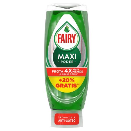 Fairy Maxi Poder Formato Especial Lavavajillas a mano concentrado con tecnología antigoteo 450 ml