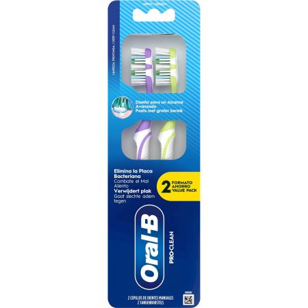 Oral-B Pro-Clean Cepillo De Dientes Medio Duplo Formato Ahorro Cepillo dental ellimina la placa bacteriana y combate el mal aliento ofreciendo una limpieza más profunda 2 uds