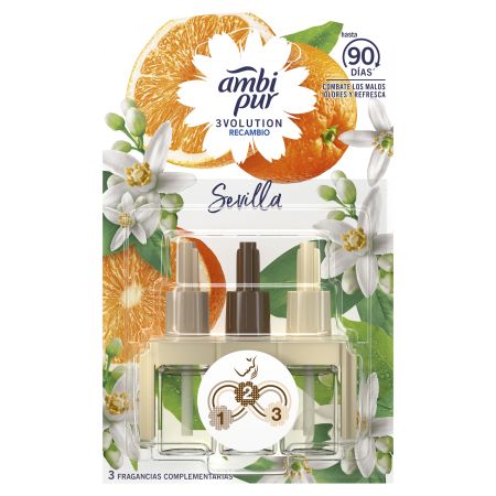 Ambipur Ambientador 3volution Sevilla Recambio Ambientador eléctrico para hogar combate olores y refresca con aroma naranja y canela 21 ml