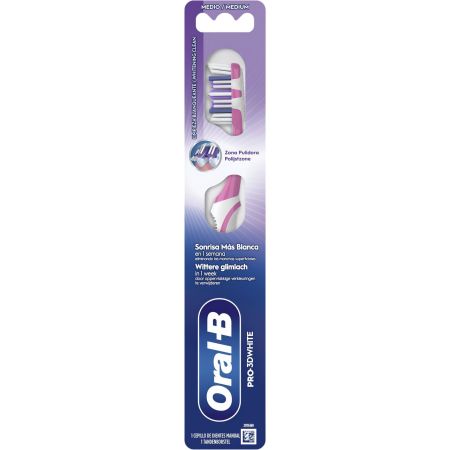 Oral-B Pro-3d White Cepillo De Dientes Medio Cepillo dental blanquea y masajea delicadamente las encías ofreciendo una limpieza más profunda