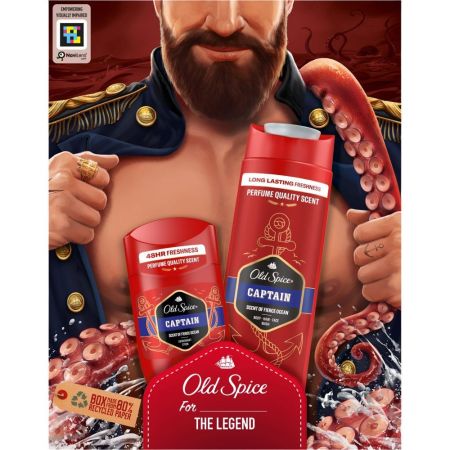 Old Spice Captain Estuche Rutina de baño elimina profundamente suciedad y malos olores ofreciendo fragancia duradera