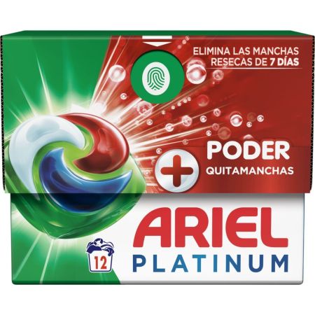 Ariel Detergente Platinum Pods+ Poder Quitamanchas Detergente en cápsulas elimina manchas resecas incluso en frío 12 uds