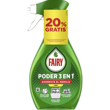 Fairy Poder 3en1 Limón Formato Especial Limpiador lava y desincustra restos de comida para una limpieza impecable rápida y sin esfuerzo 500 ml