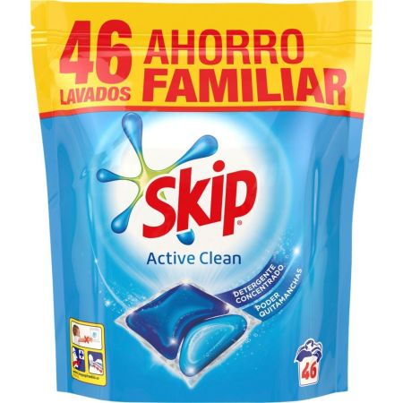 Skip Detergente Active Clean Ahorro Familiar Detergente concentrado en cápsulas gran poder quitamanchas 46 uds