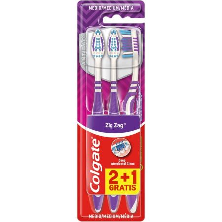 Colgate Cepillo Dental Medio Zig Zag Formato Especial Cepillo de dientes limpia alcanzando los dientes posteriores 3 uds