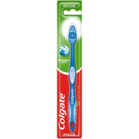 Colgate Cepillo Dental Medium Premier White Cepillo de dientes medio ayuda a eliminar las manchas ofreciendo un aliento fresco