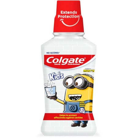 Colgate Enjuague Bucal Kids Minions Menta Suave 6-12 Años Colutorio infantil sin alcohol protege eficazmente frente a la caries 250 ml