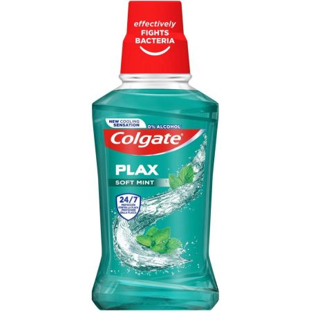 Colgate Enjuague Bucal Plax Soft Mint Colutorio sin alcohol elimina la placa bacteriana eficazmente proprocionando protección 24 horas 250 ml