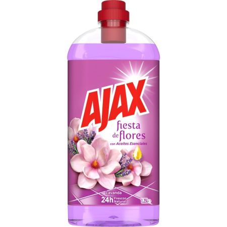 Ajax Fregasuelos Lavanda Fiesta De Flores Fregasuelos limpia en profundidad con aceites esenciales 24 horas de frescor 1250 ml