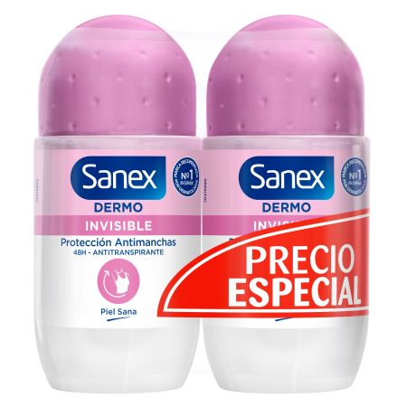 Sanex Ph Balance Dermo Invisible Desodorante Duplo Precio Especial Desodorante antimanchas blancas y antitranspirante 24 horas de protección 2x50 ml