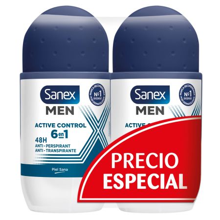 Sanex Men Active Control Desodorante Roll-On Duplo Precio Especial Desodorante de larga duración 48 horas de protección 2x50 ml