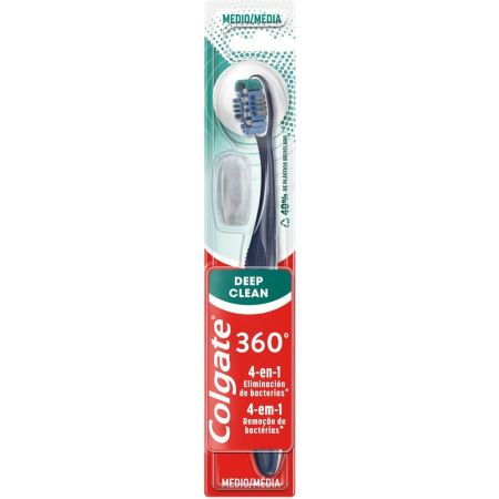 Colgate Cepillo Dental 360º 4-En-1 Medio Cepillo de dientes con filamentos interdentales elimina más del 151% de bacterias