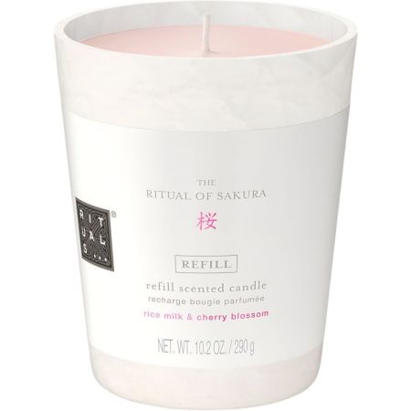 Rituals The Ritual Of Sakura Scented Candle Recarga Vela aromática perfumada con aroma a leche de arroz y flor de cerezo ofrece hasta 50 horas de duración 290 gr