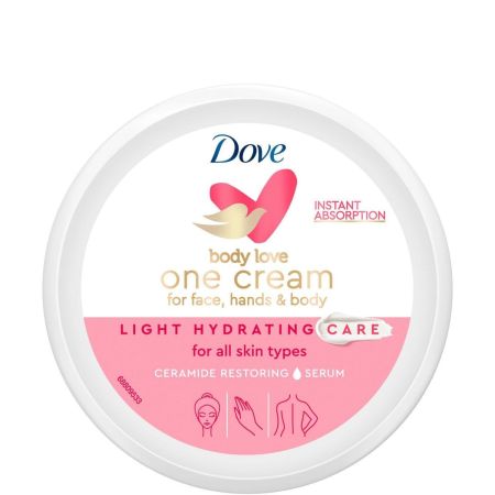 Dove Body Love One Cream For Face, Hands &  Body Light Hydrating Crema hidratante de cara manos y cuerpo ligera tonificante y de rápida absorción 250 ml