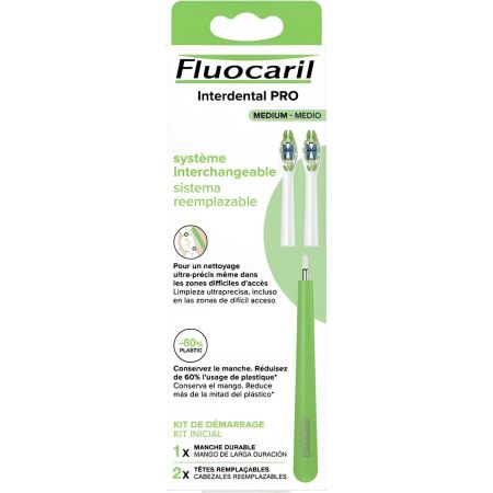 Fluocaril Interdental Pro Systéme Interchangeable Medio Recargable Cepillo interdental ofrece limpieza ultraprecisa incluso en zonas de difícil acceso 1 cepillo+2 recargas