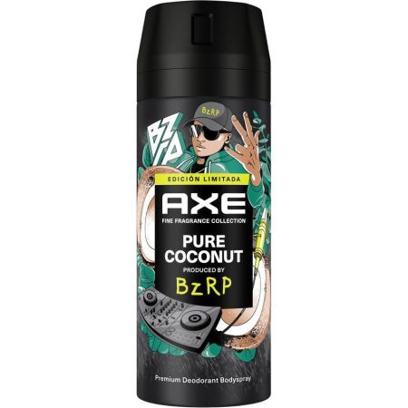 Axe Bizarrap Pure Coconut Desodorante Spray Edición Limitada Desodorante antitranspirante ofrece 72 horas de protección con aroma irresistible a coco 150 ml