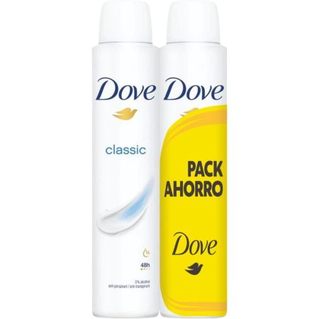 Dove Classic Desodorante Spray Duplo Pack Ahorro Desodorante antitranspirante 0% alcohol con fragancia neutra y suave 48 horas 2x200 ml