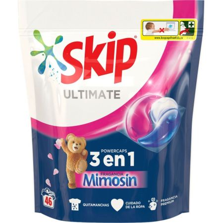 Skip Detergente Ultimate Powercaps 3 En 1 Fragancia Mimosín Detergente en cápsulas limpia profundamente ofreciendo una fragancia fresca y duradera 46 uds