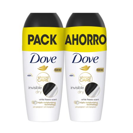 Dove Advanced Care Invisible Dry Desodorante Roll On Duplo Desodorante protección durante 48 horas cuidado superior 2x50 ml