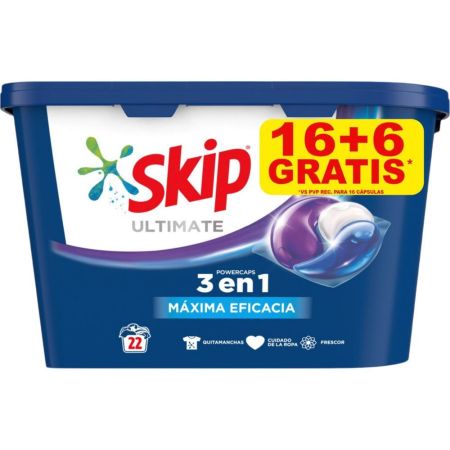 Skip Detergente Ultimate Powercaps 3 En 1 Máxima Eficacia Detergente en cápsulas máxima limpieza dejando tu ropa limpia con un agradable frescor